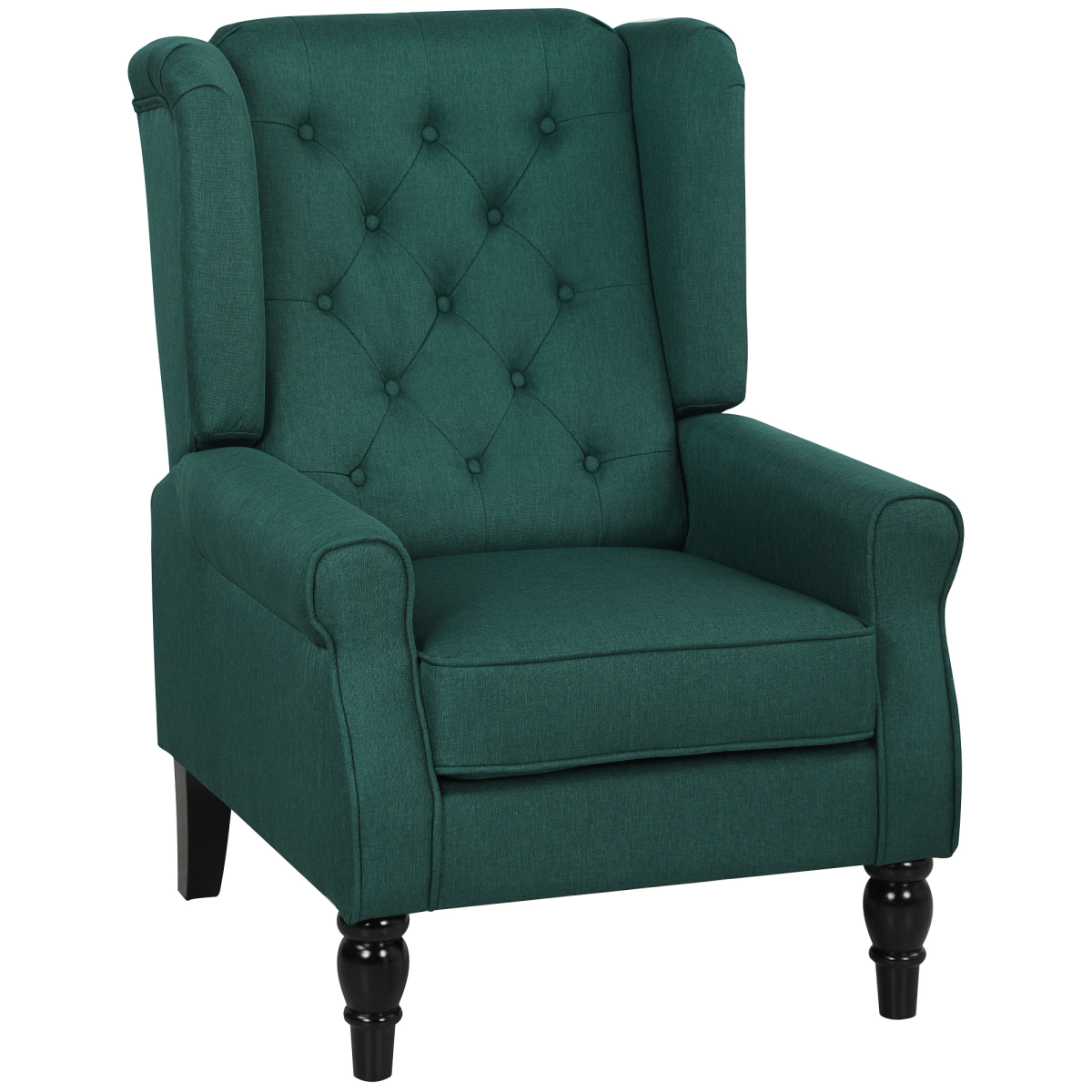 HOMCOM Wingback Accent Chair Tufted Retro Upholstery in emerald green with tufted high back and rolled arms.