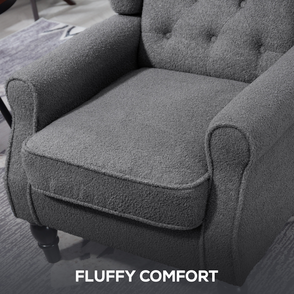HOMCOM Wingback Accent Chair Tufted Retro Upholstery in grey, plush, high-back design.