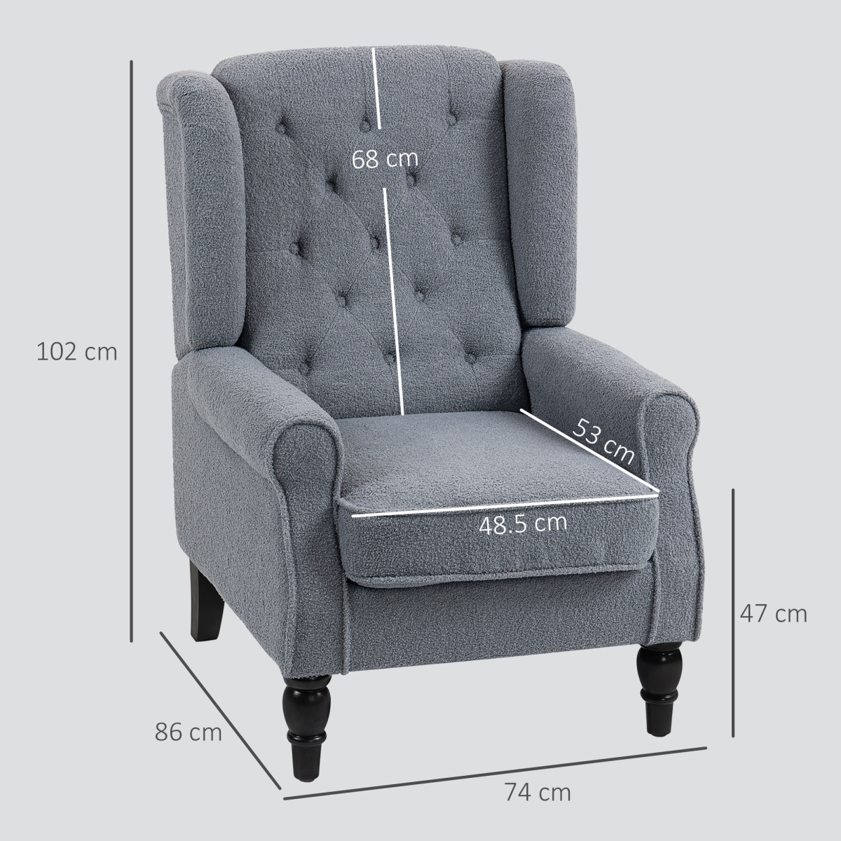 HOMCOM Wingback Accent Chair Tufted Retro Upholstery with high back, button tufting, gray fabric, classic piping.