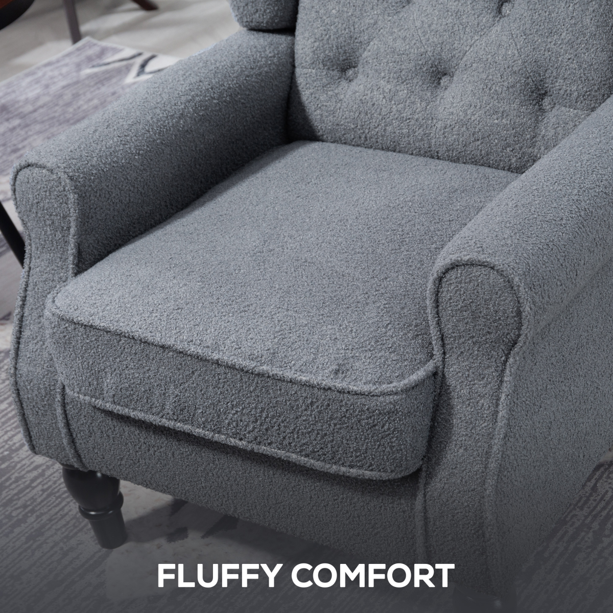 HOMCOM Wingback Accent Chair Tufted Retro Upholstery: plush grey high-back chair with deep button tufting.