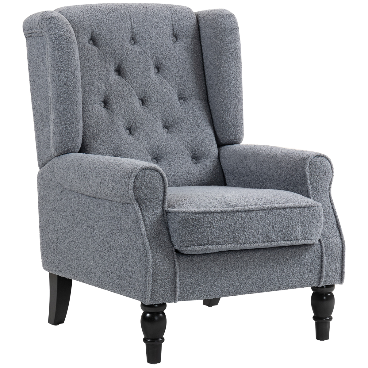 HOMCOM Wingback Accent Chair Tufted Retro Upholstery in grey fabric with button tufting and wooden legs