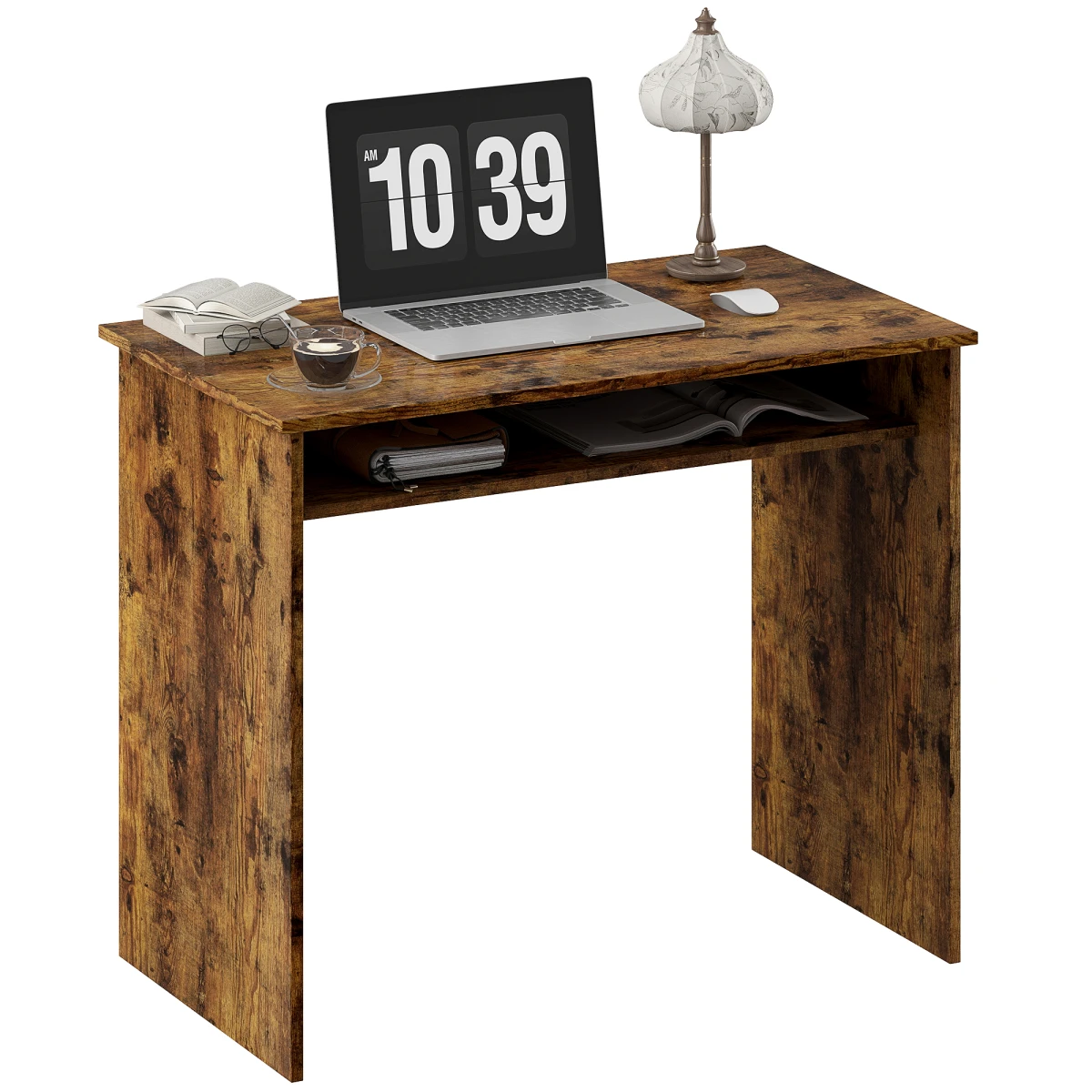 HOMCOM Computer Desk With Under Desk Storage Shelf Rustic Wood Grain Study Table For Home Office by HOMCOM