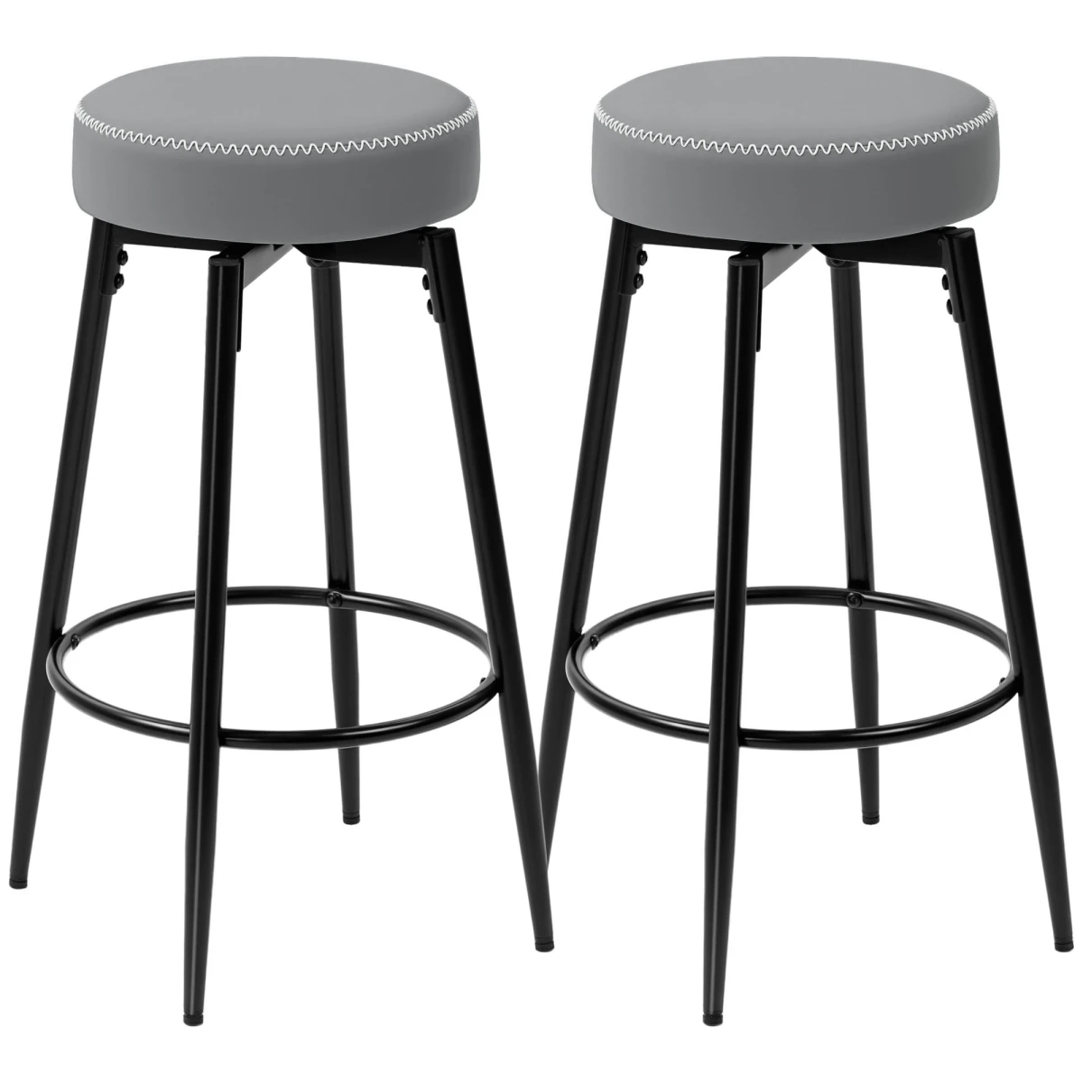 HOMCOM HOMCOM Bar Stools Set of 2 8cm Cushioned Seat Faux Leather 360 Degree Swivel With Footrest - Bar Stool