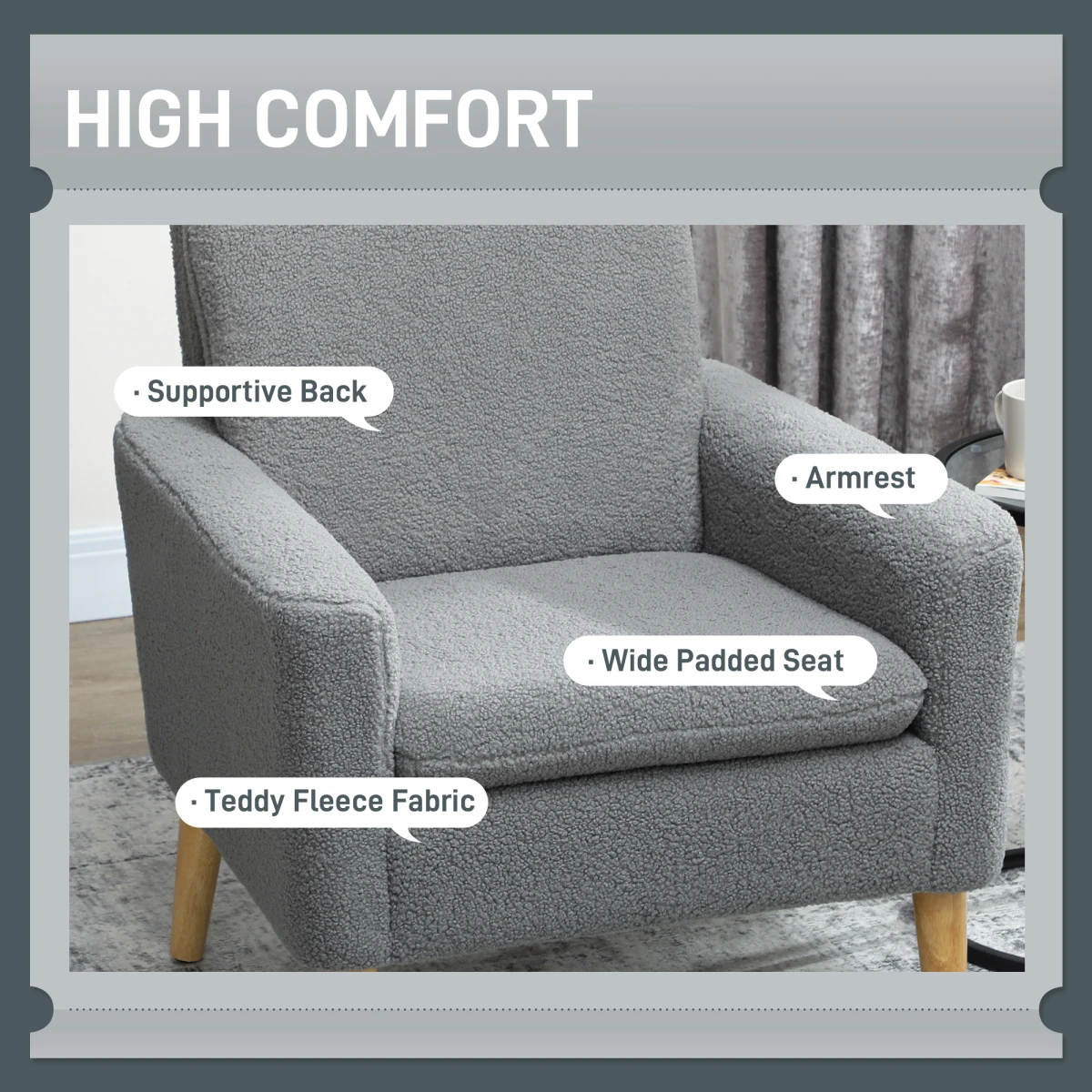 HOMCOM HOMCOM Accent Chair Wide Seat Teddy Fleece For Living Room - Accent Chair