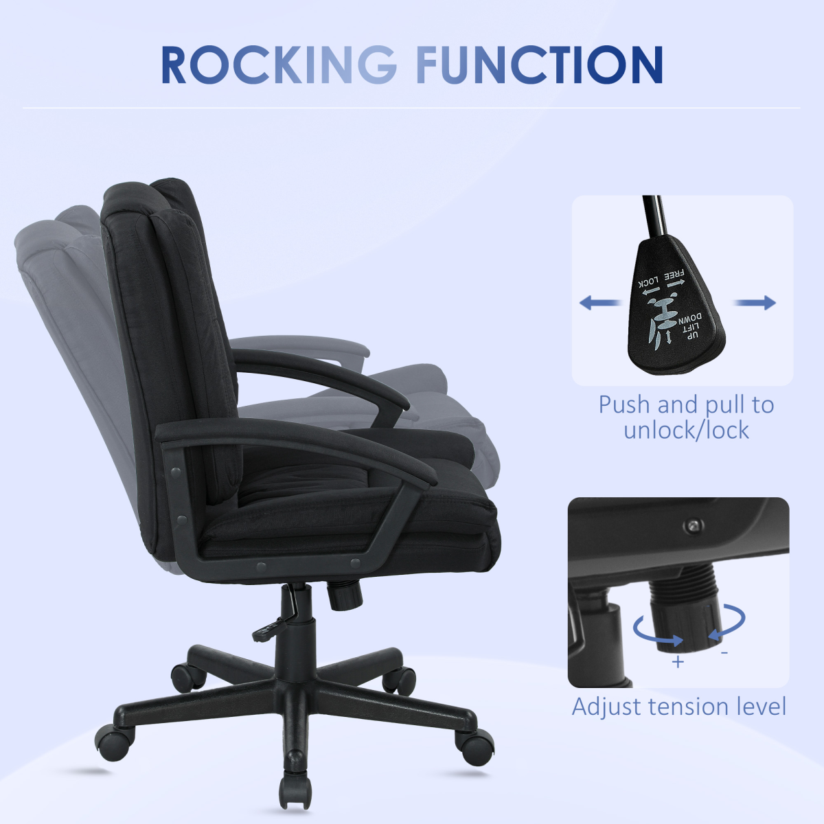 HOMCOM Swivel Office Chair 94-104 Cm Height Padded Armrests with adjustable height and cushioned seat.