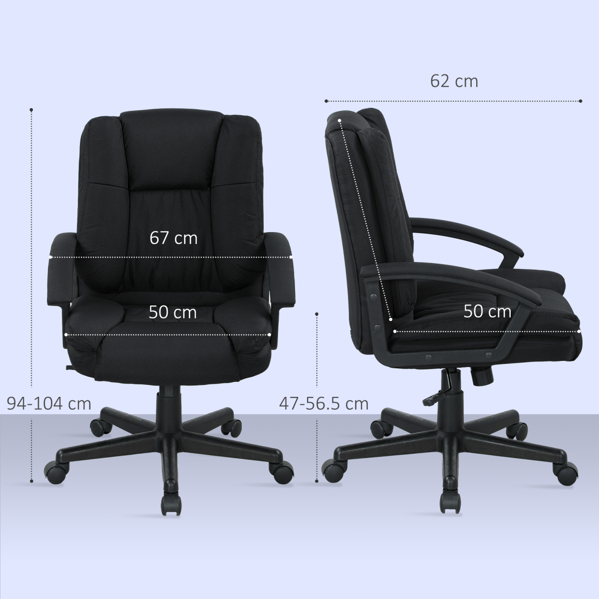 HOMCOM Swivel Office Chair 94-104 Cm Height Padded Armrests with padded seat, high back, and adjustable height.
