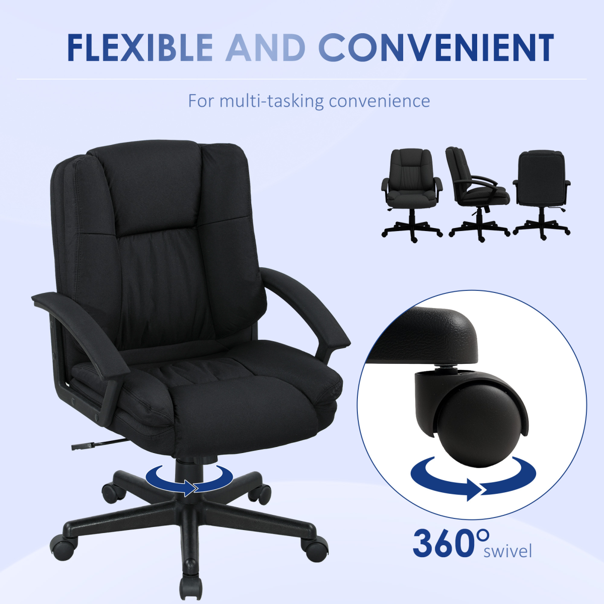HOMCOM Swivel Office Chair 94-104 Cm Height Padded Armrests with padded seat, high back and 360° swivel