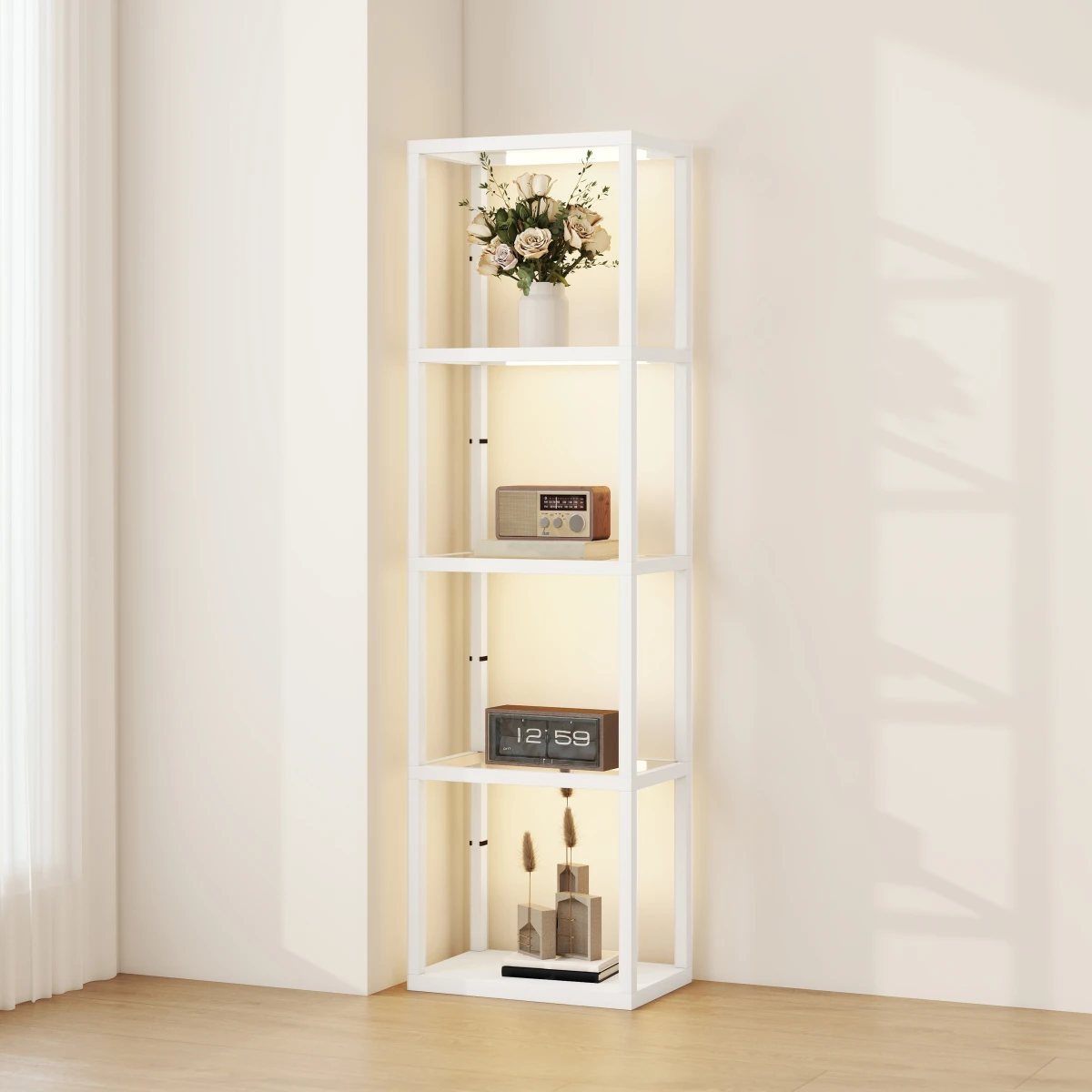 HOMCOM LED Floor Lamp 4-Tier Shelves Dimmable by HOMCOM