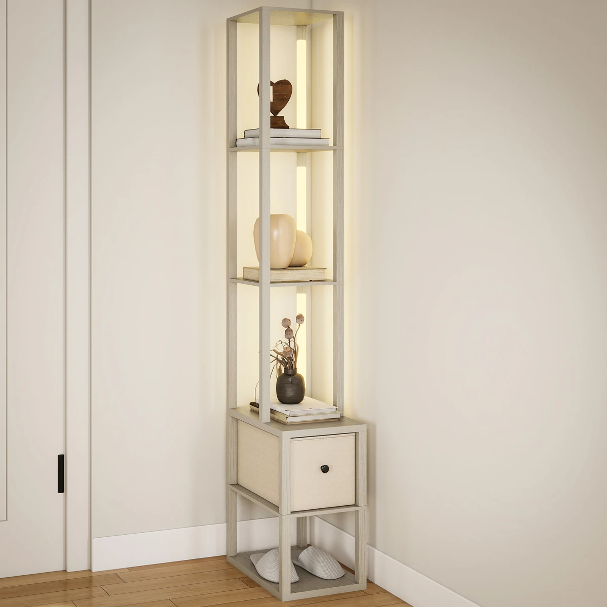 HOMCOM Floor Lamp Tall LED Storage Reading by HOMCOM