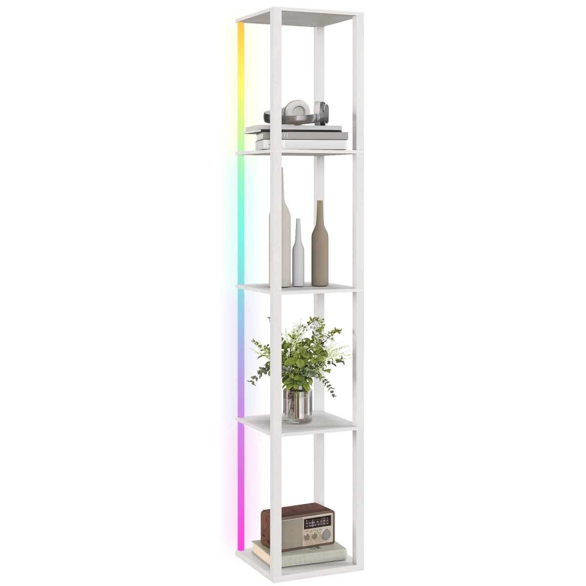 HOMCOM HOMCOM RGB LED Floor Lamp With Shelves 29L Remote Control Oak Finish Bedroom Decor - Lamp