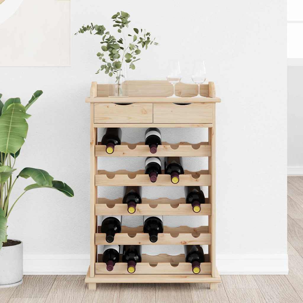VidaXL Wine Rack 90 X 60 X 30 Cm Solid Pine Wood Storage with two top drawers and bottle shelves