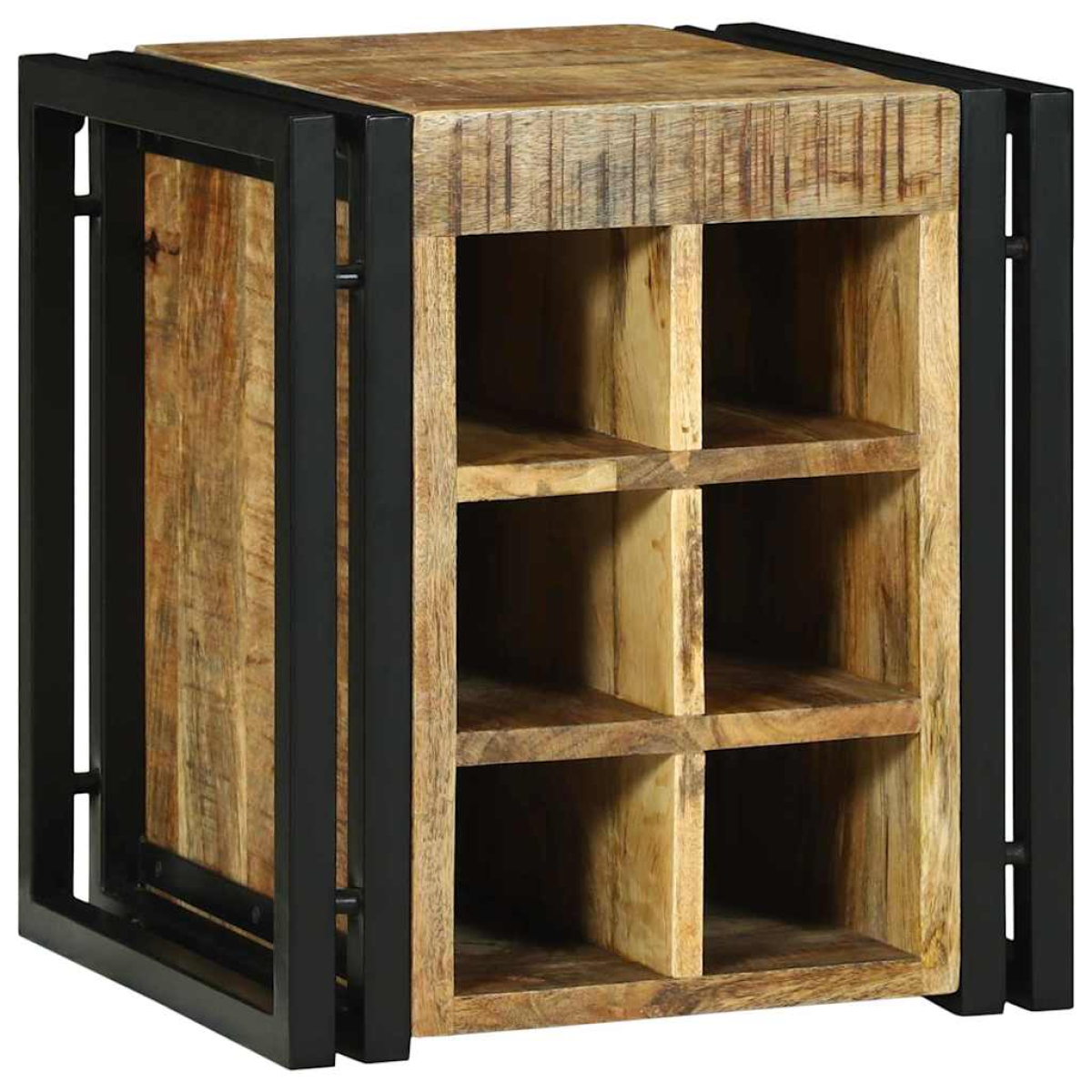 VidaXL Wine Rack 34.5x35x39 cm Solid Mango Wood For Kitchen - rustic mango with black metal frame