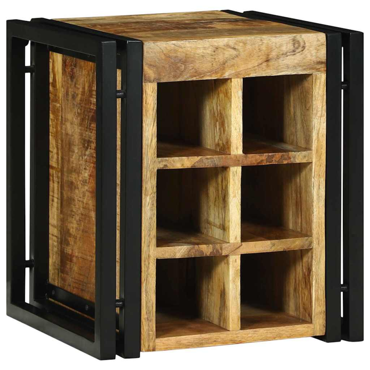 VidaXL Wine Rack 34.5x35x39 cm Solid Mango Wood For Kitchen blends warm mango wood with a black metal frame.