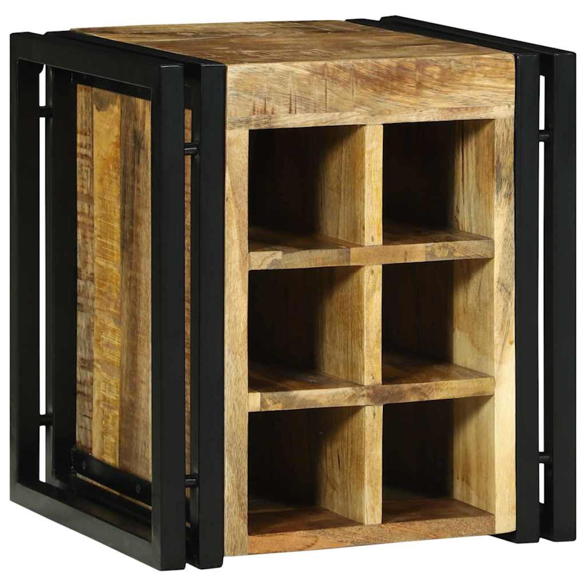 VidaXL Wine Rack 34.5x35x39 cm Solid Mango Wood For Kitchen with rustic mango wood finish and a black metal frame.