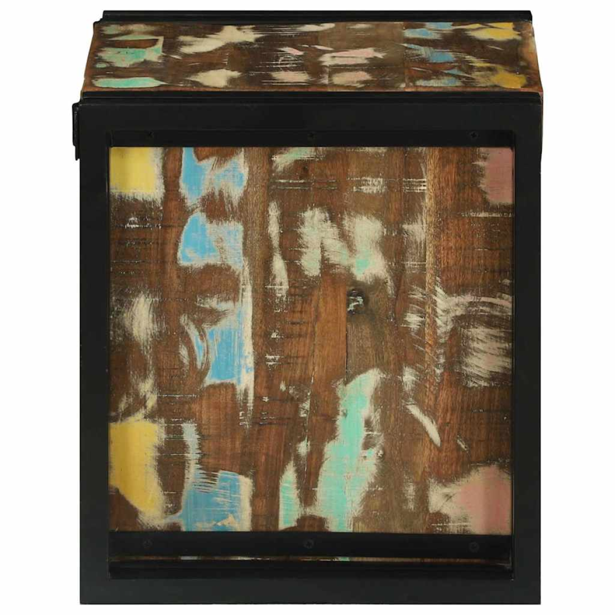VidaXL Wine Rack 34.5x35x39 cm Solid Mango Wood For Kitchen - black frame with abstract art panel.