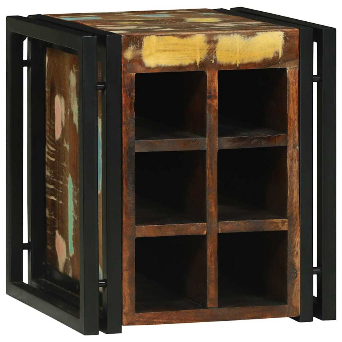 VidaXL Wine Rack 34.5x35x39 cm Solid Mango Wood For Kitchen with rustic mango wood cubbies and black metal frame.