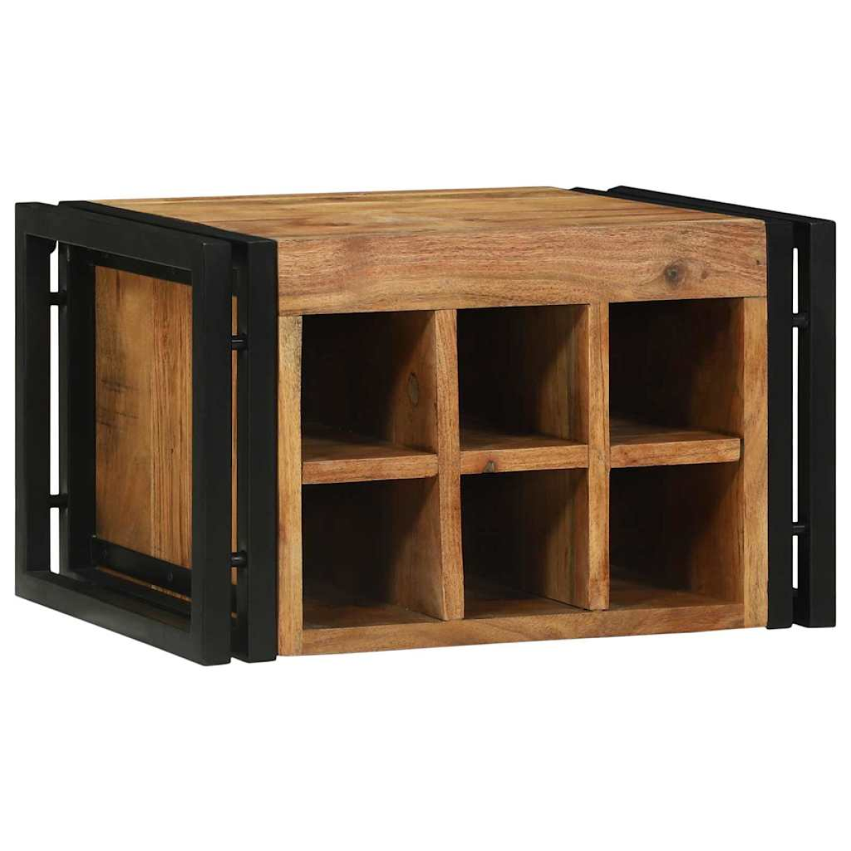 VidaXL Wine Rack 34.5x35x39 cm Solid Mango Wood For Kitchen with black metal frame, 6 compartments