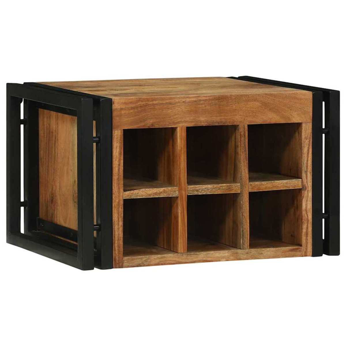 VidaXL Wine Rack 34.5x35x39 cm Solid Mango Wood For Kitchen with solid mango wood and black metal frame, 4 cubbies.
