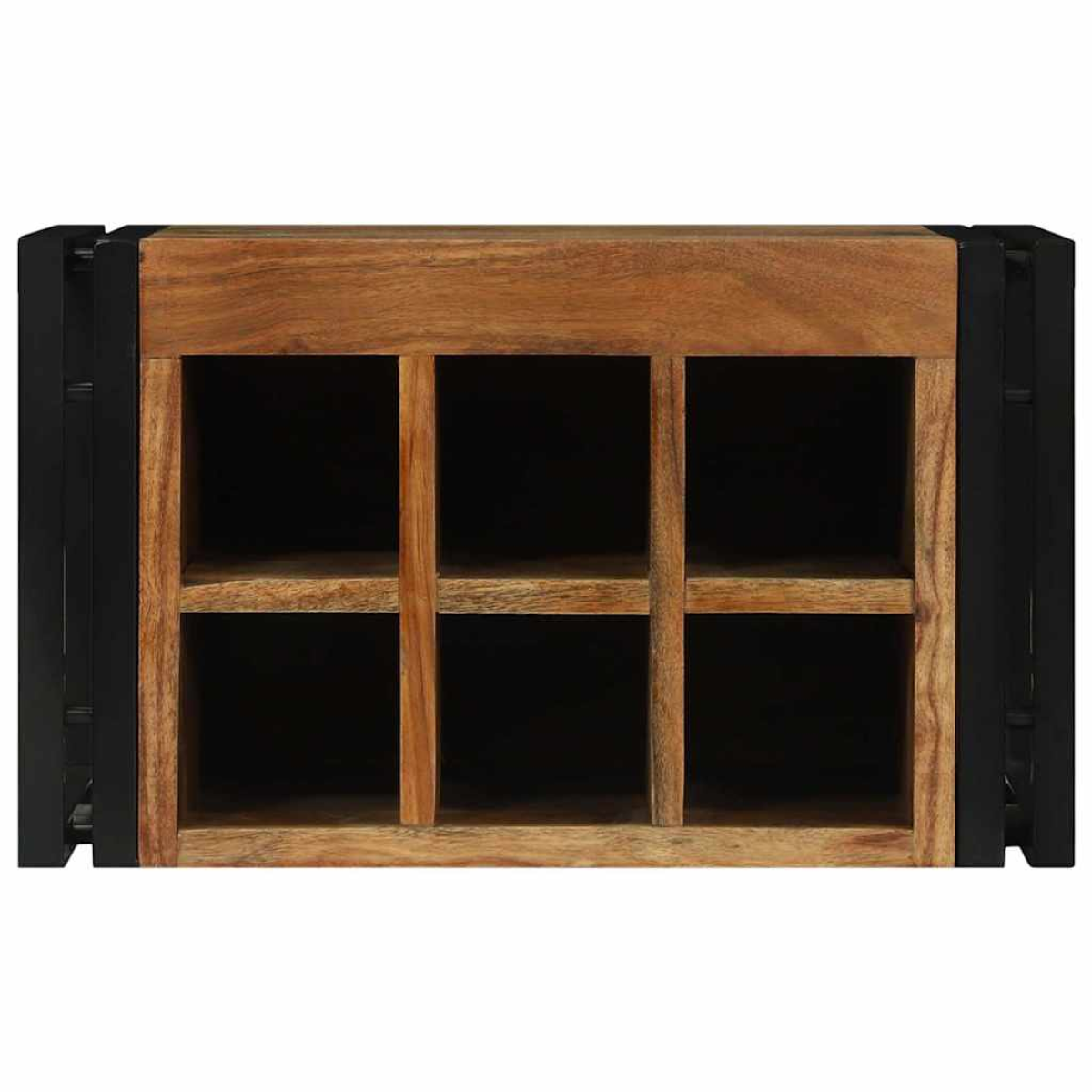 VidaXL Wine Rack 34.5x35x39 cm Solid Mango Wood For Kitchen with black frame and 3x2 bottle compartments.