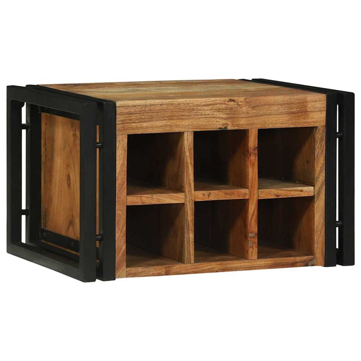 VidaXL Wine Rack 34.5x35x39 cm Solid Mango Wood For Kitchen with black metal frame showcases natural grain.