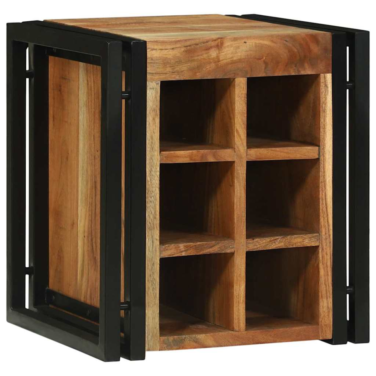 VidaXL Wine Rack 34.5x35x39 cm Solid Mango Wood For Kitchen with black metal frame and 6 cubby shelves