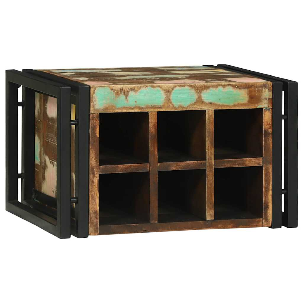 VidaXL Wine Rack 34.5x35x39 cm Solid Mango Wood For Kitchen, rustic mango with black metal frame and cubby storage.