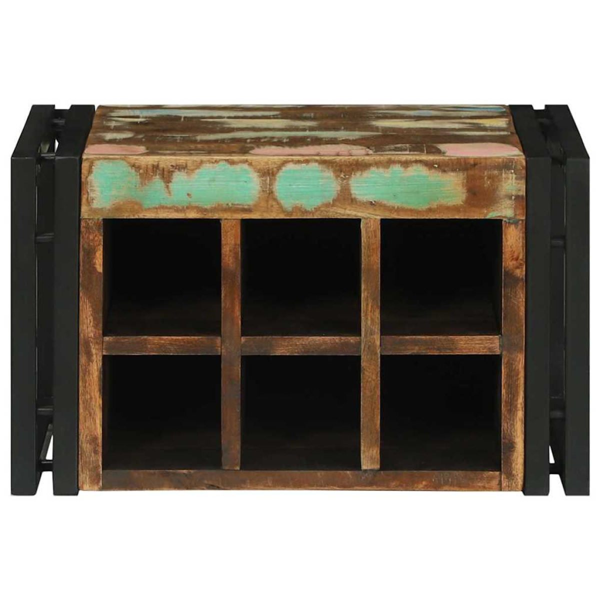 VidaXL Wine Rack 34.5x35x39 cm Solid Mango Wood For Kitchen with distressed mango wood and black metal frame