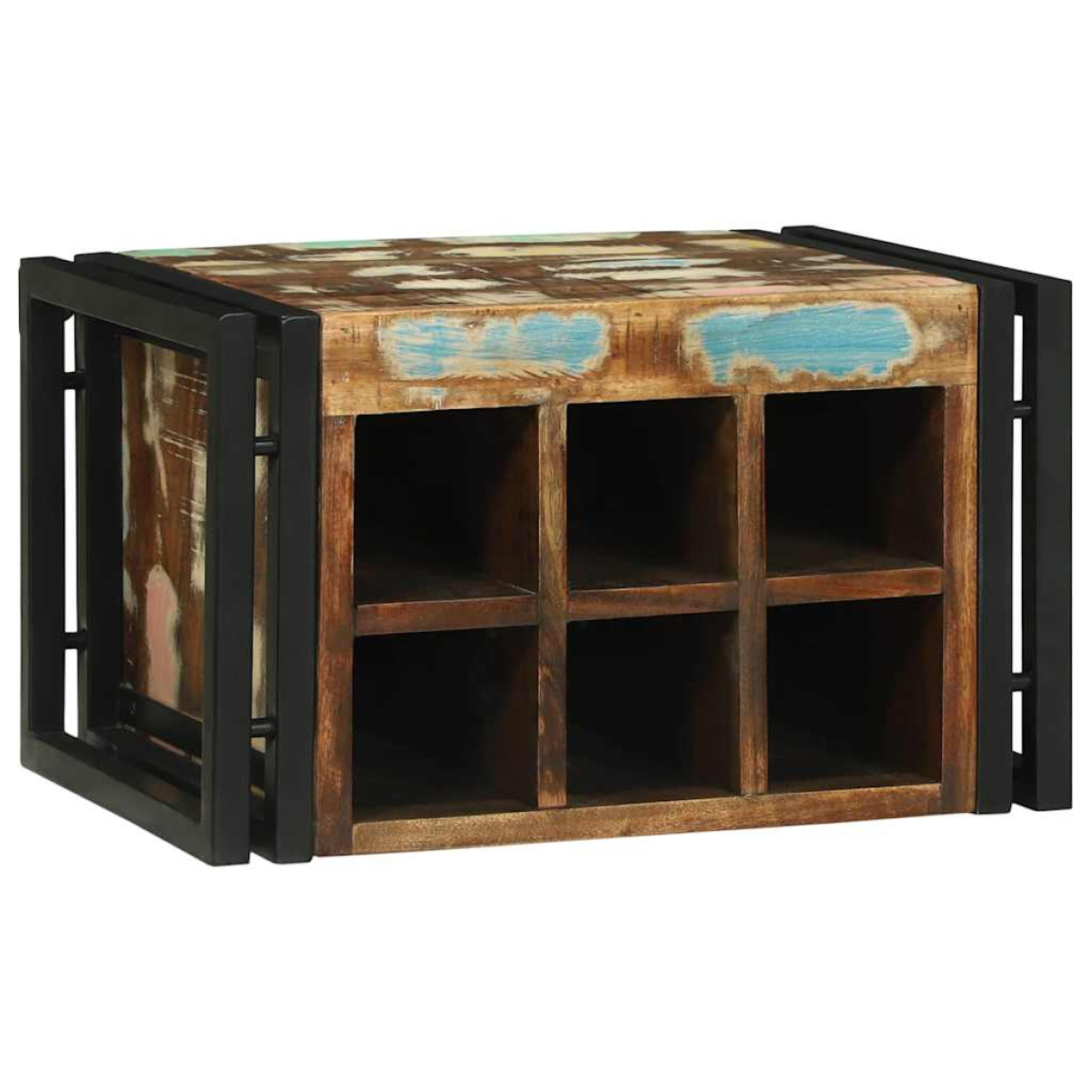 VidaXL Wine Rack 34.5x35x39 cm Solid Mango Wood For Kitchen rustic mango wood with a black metal frame, six cubbies.