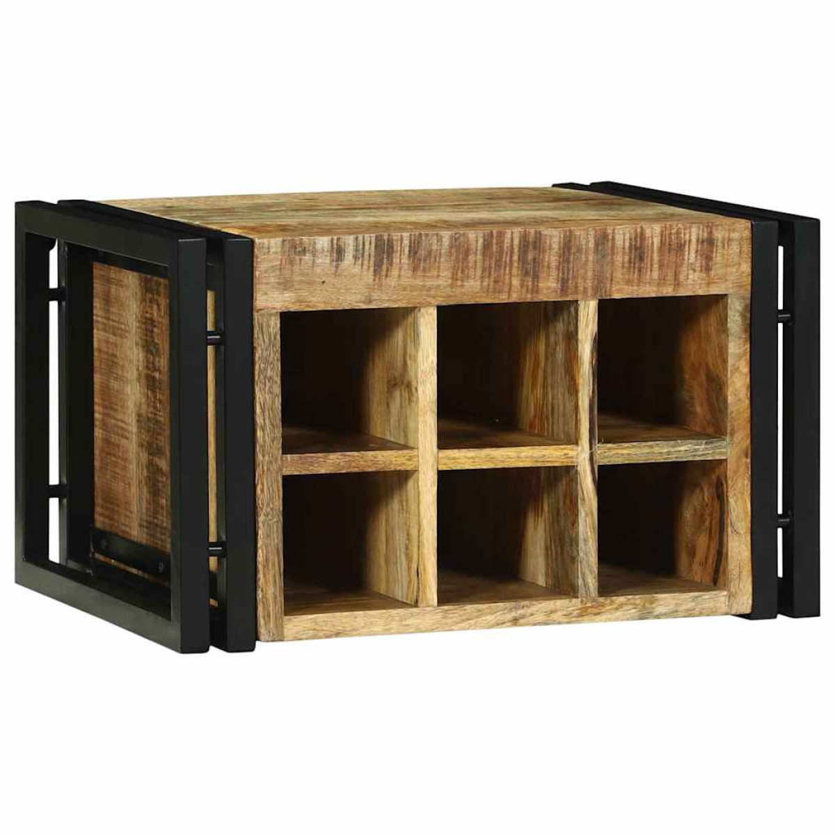 VidaXL Wine Rack 34.5x35x39 cm Solid Mango Wood For Kitchen with black metal frame