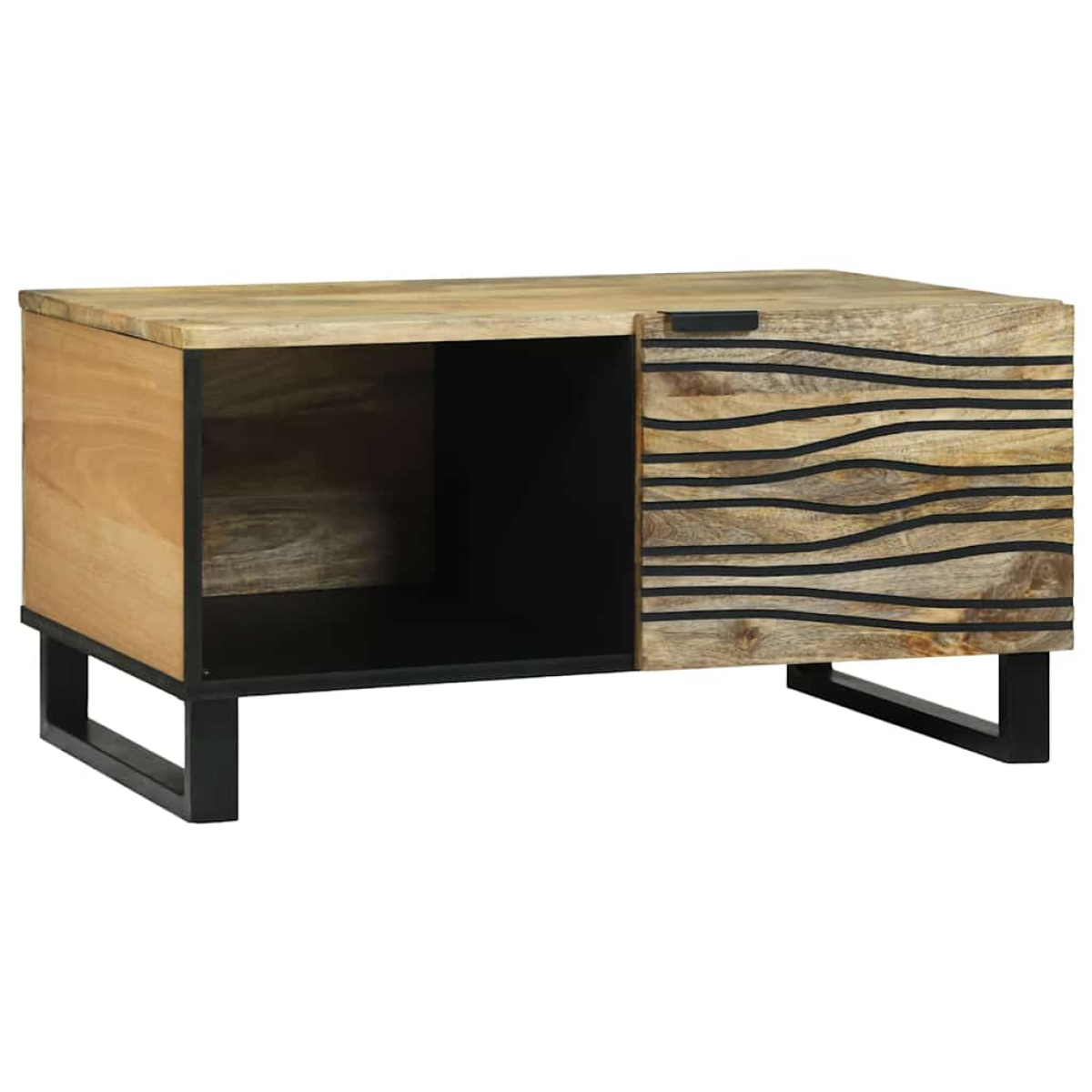 VidaXL Coffee Table 80x50x40 Solid Mango Wood Living Room with storage, solid mango top and black iron frame.