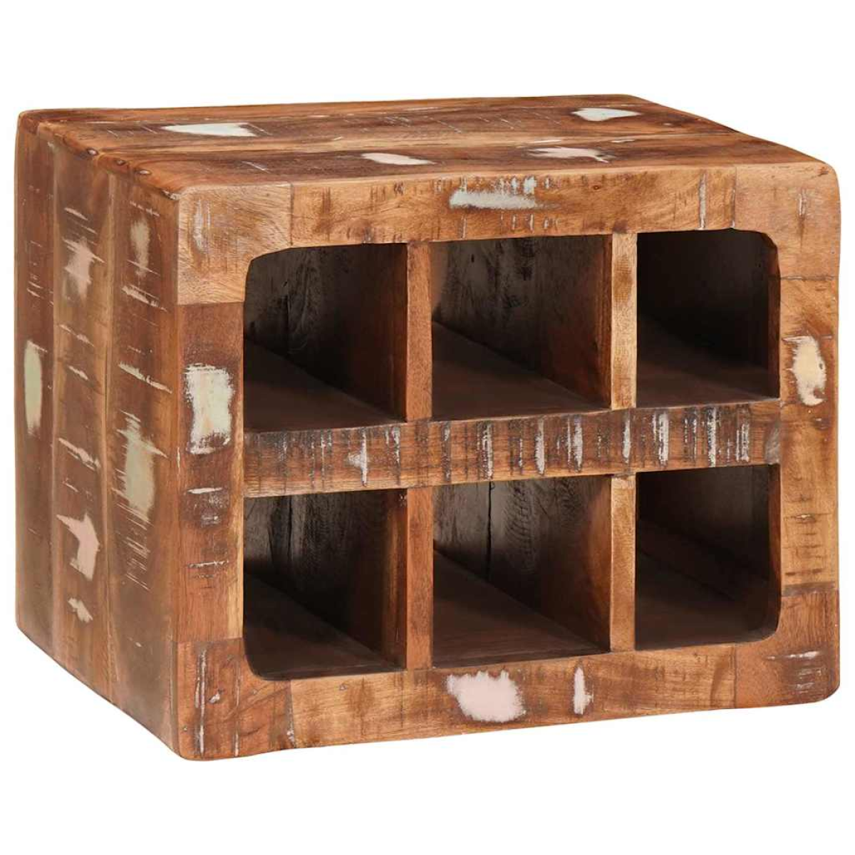 VidaXL Wall Mounted Wine Rack 44x30x35 Rustic Mango Wood with six cubby openings, rustic finish.