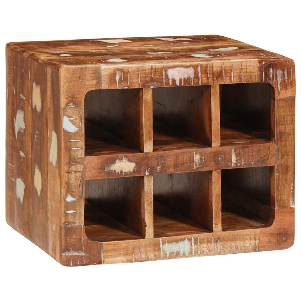 VidaXL Wall Mounted Wine Rack 44x30x35 Rustic Mango Wood with six cubbies.