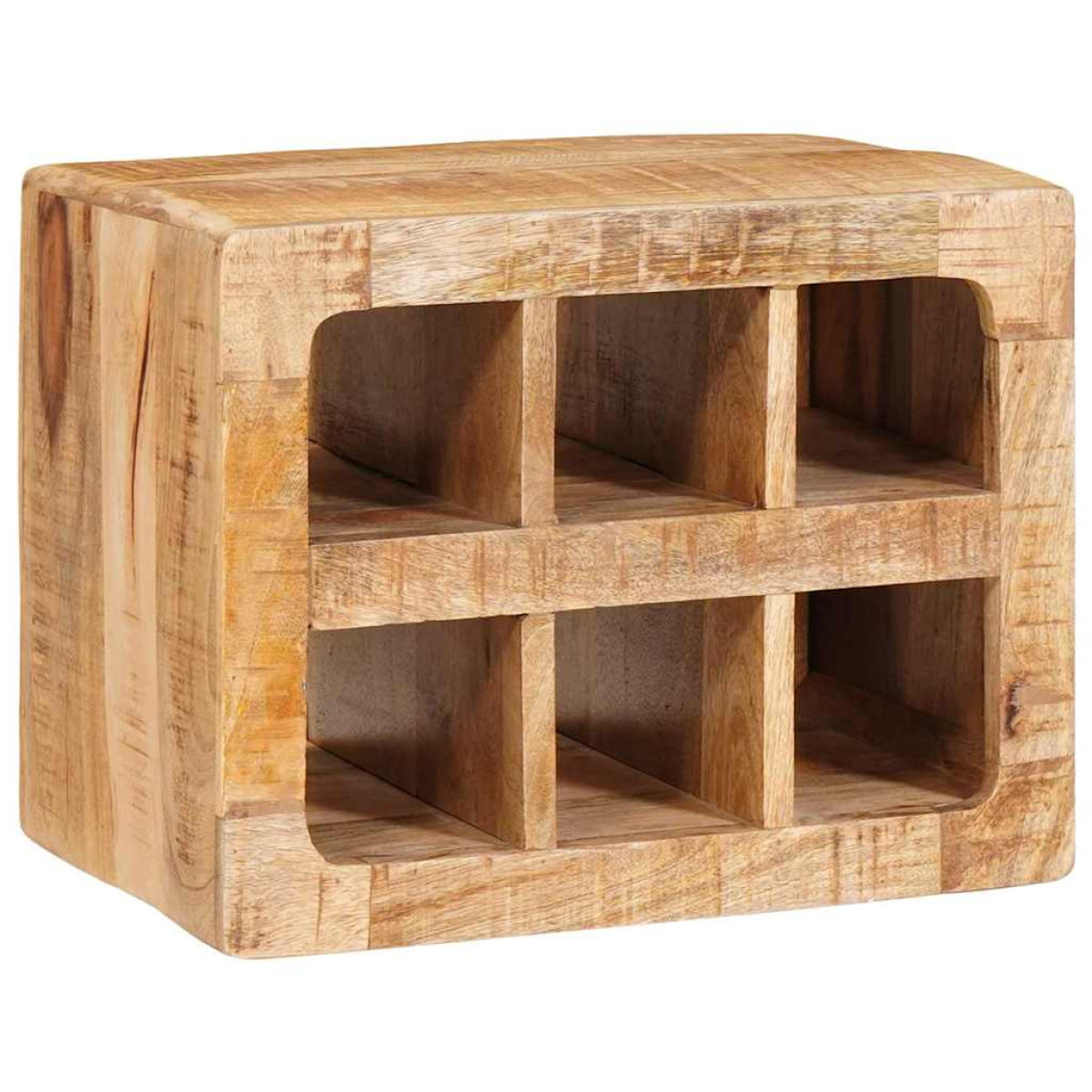 VidaXL Wall Mounted Wine Rack 44x30x35 Rustic Mango Wood with six cubby openings.