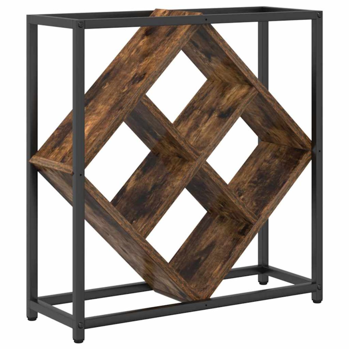 VidaXL Wine Rack 51x18x52.5 cm Black Engineered Wood At Home - compact black frame with criss-cross wooden shelves