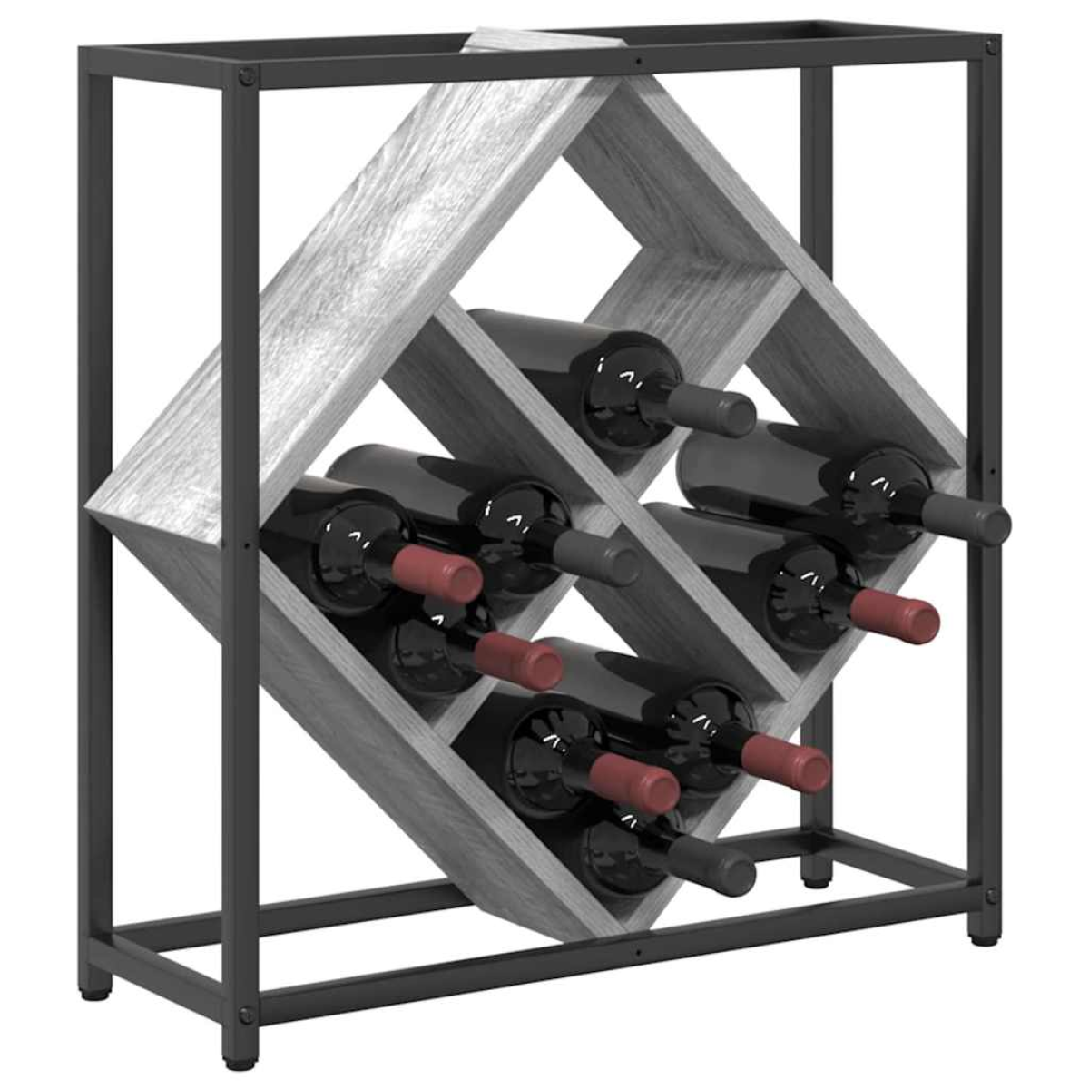 VidaXL Wine Rack 51x18x52.5 cm Black Engineered Wood At Home with a criss-cross bottle display.