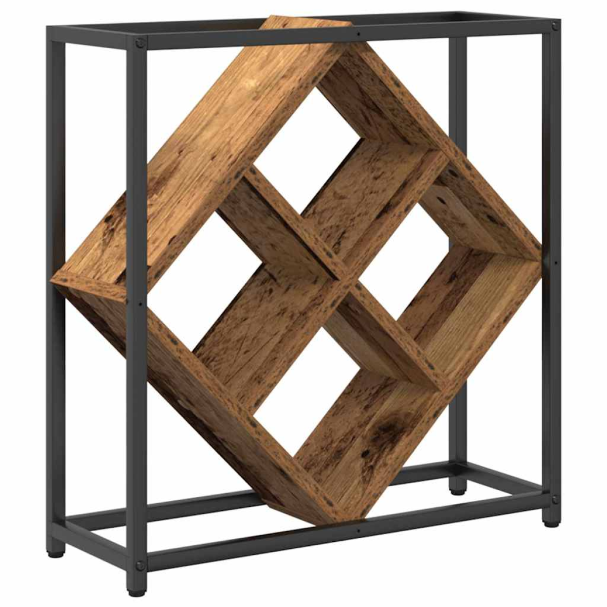 VidaXL Wine Rack 51x18x52.5 cm Black Engineered Wood At Home - a black frame with crisscross wooden compartments