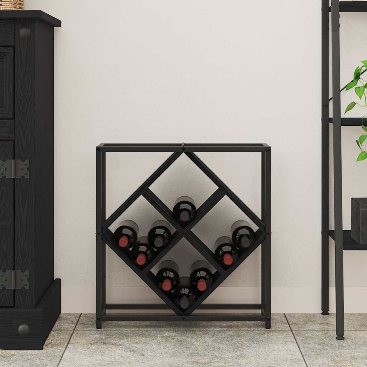 VidaXL Wine Rack 51x18x52.5 cm Black Engineered Wood At Home—compact black rack with criss-cross bottle compartments.