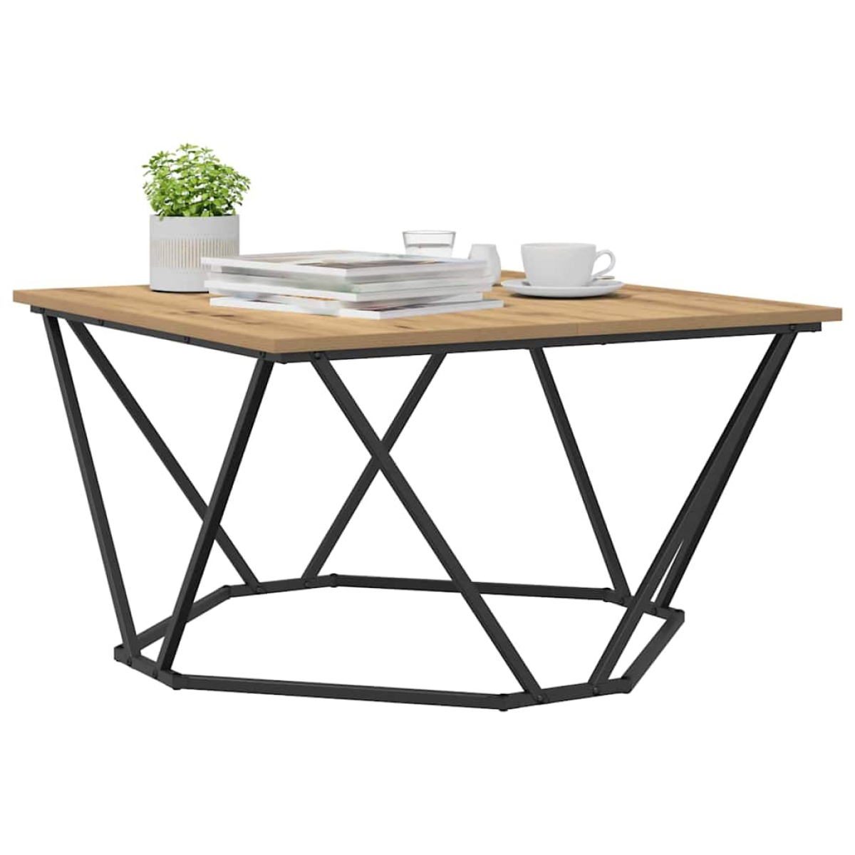 VidaXL Coffee Table 80x80x45 cm Black Oak Living Room with a wooden top and black metal X-frame base.