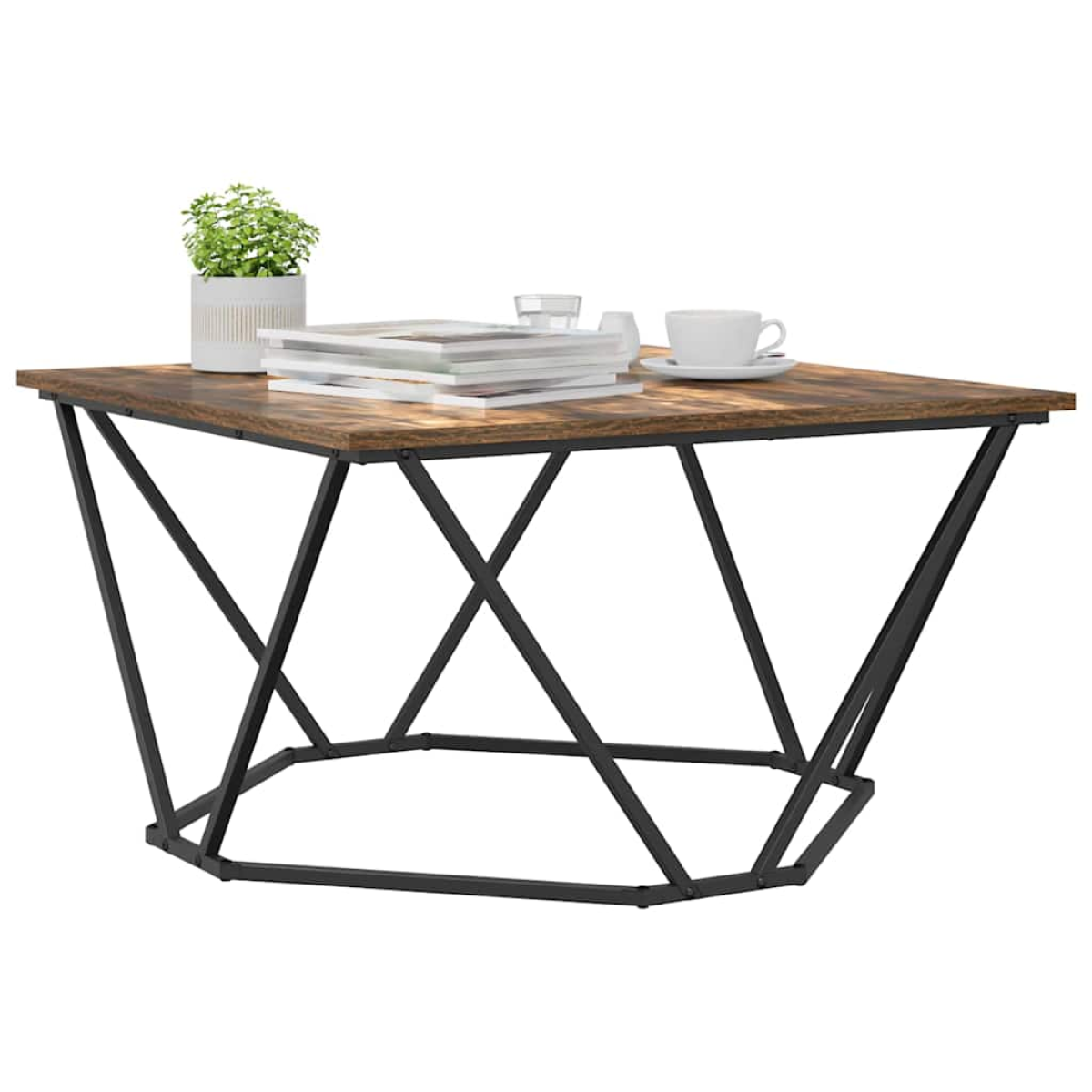 VidaXL Coffee Table 80x80x45 cm Black Oak Living Room - wood top with black metal geometric base