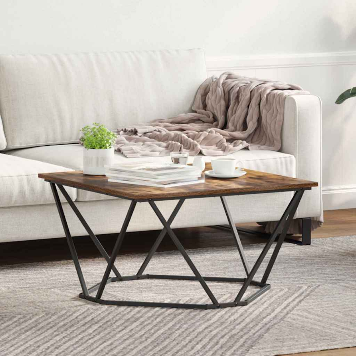 VidaXL Coffee Table 80x80x45 cm Black Oak Living Room with square top and black metal legs.