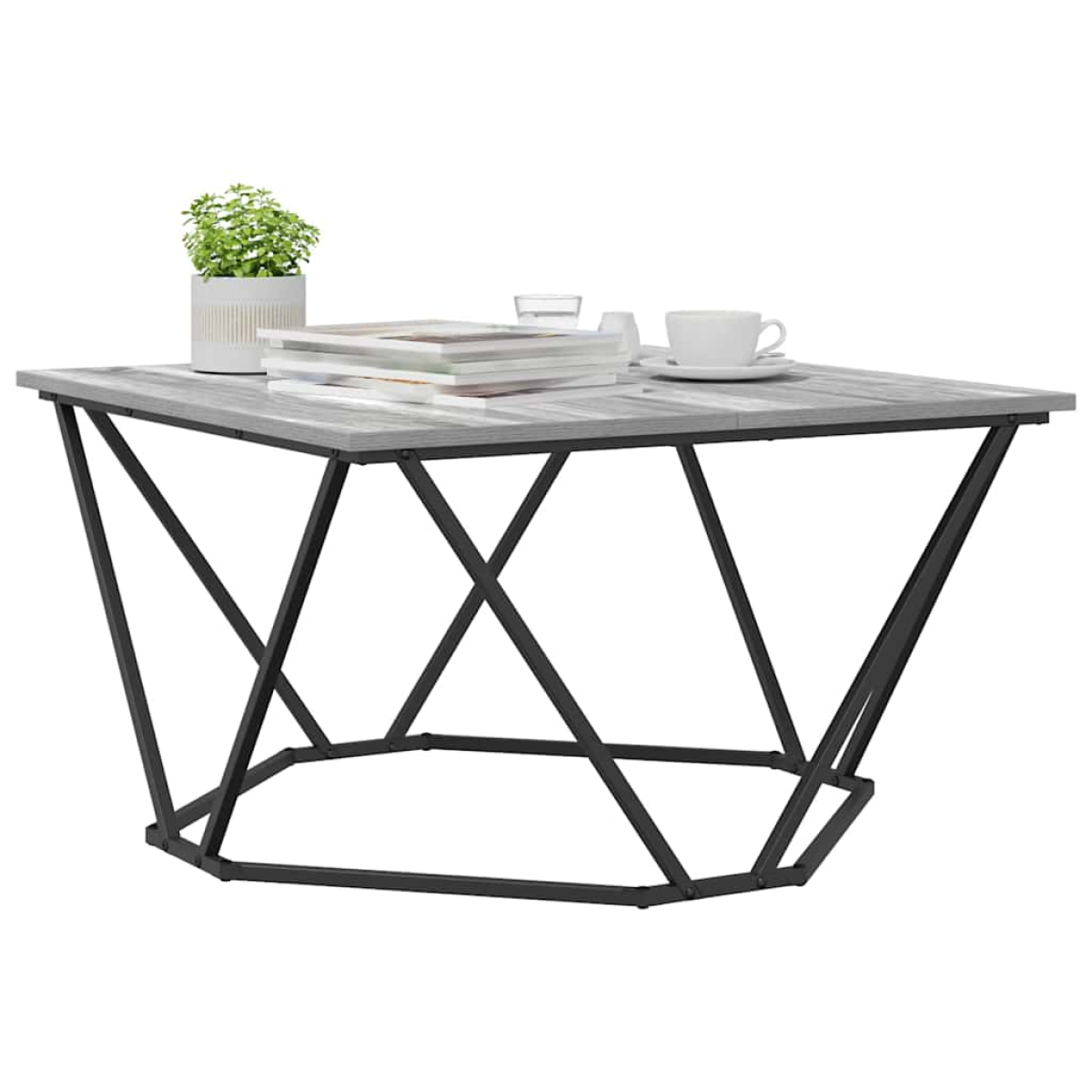 VidaXL Coffee Table 80x80x45 cm Black Oak Living Room: square top with a geometric black metal base.