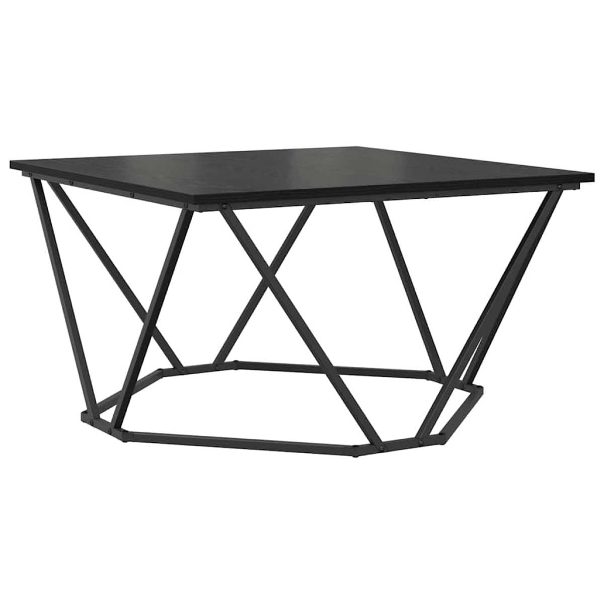 VidaXL Coffee Table 80x80x45 cm Black Oak Living Room - square top on geometric black metal base