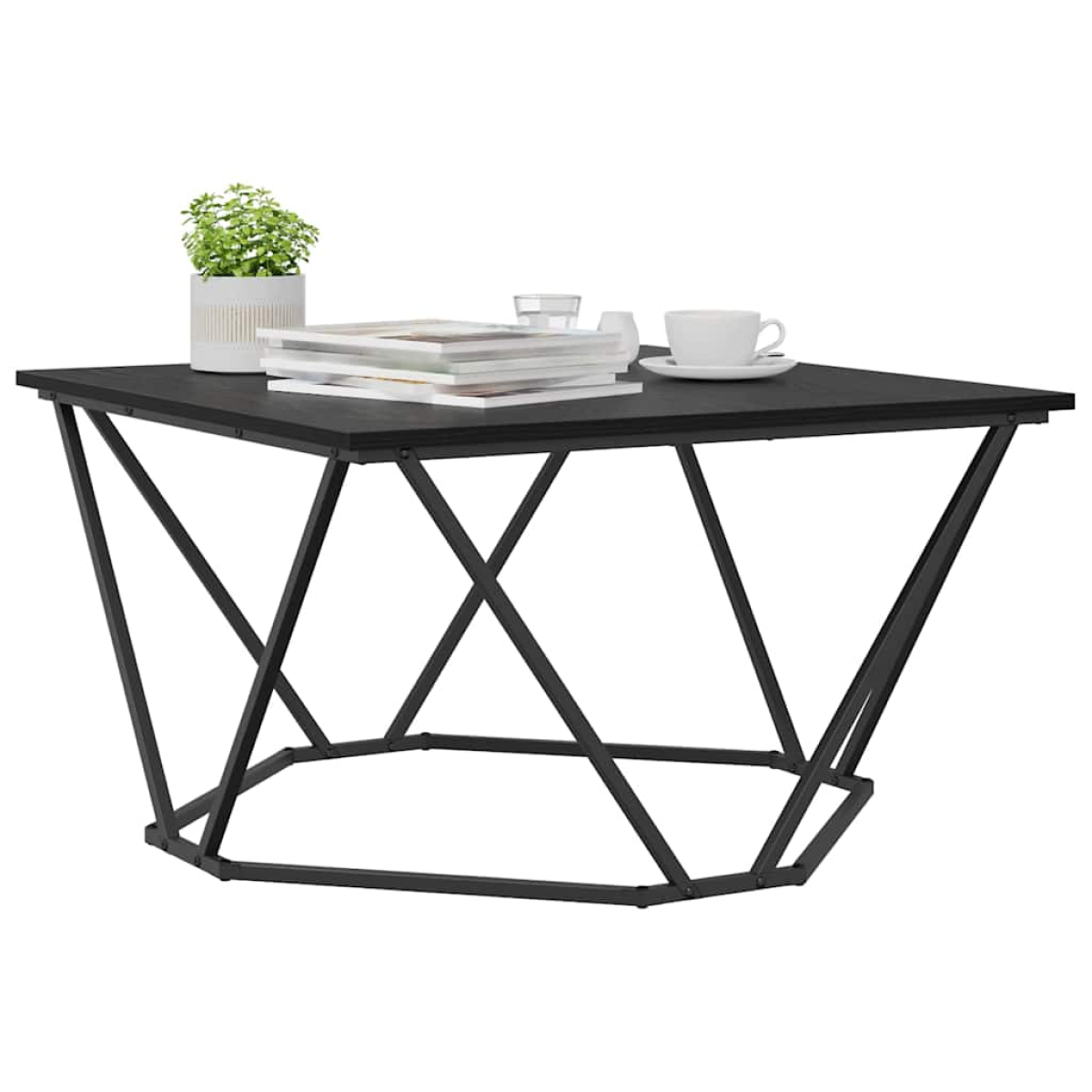 VidaXL Coffee Table 80x80x45 cm Black Oak Living Room with a black square top and geometric metal base.