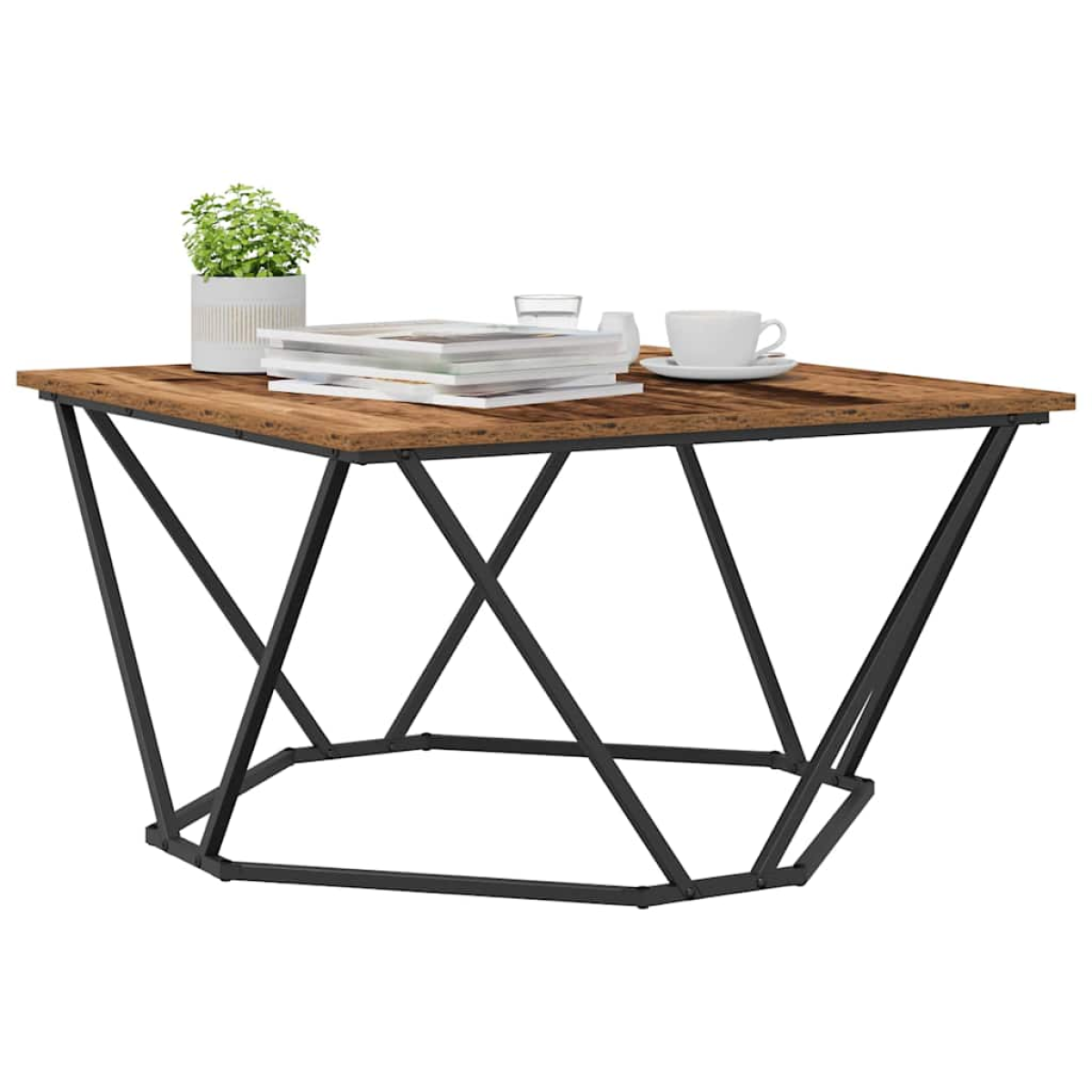VidaXL Coffee Table 80x80x45 cm Black Oak Living Room with a wooden top and black metal geometric base.