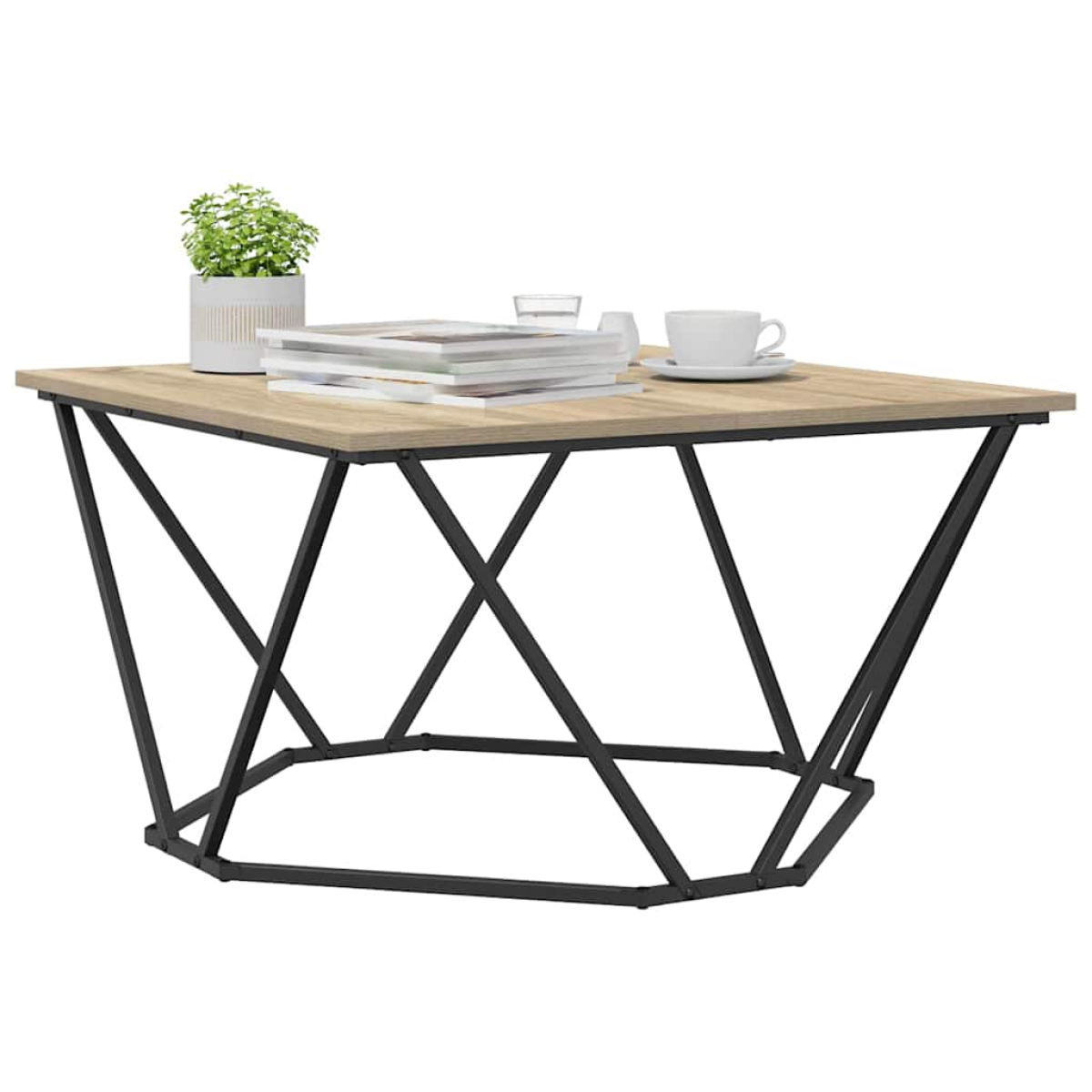 VidaXL Coffee Table 80x80x45 cm Black Oak Living Room with wooden top and black metal geometric base