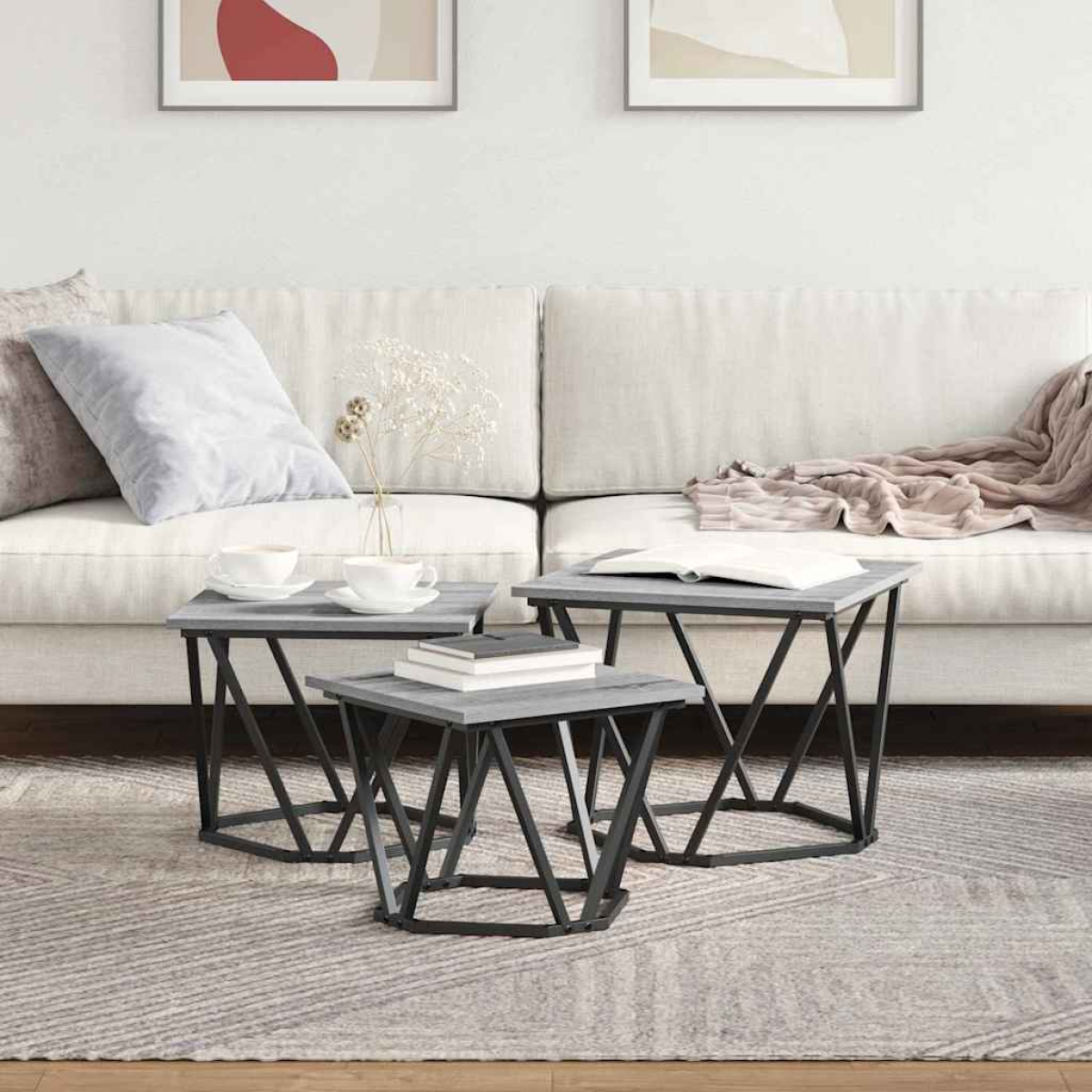 VidaXL Coffee Tables 50 x 50 x 40 cm Black Oak Set of 3 - vidaXL - Home Symphony