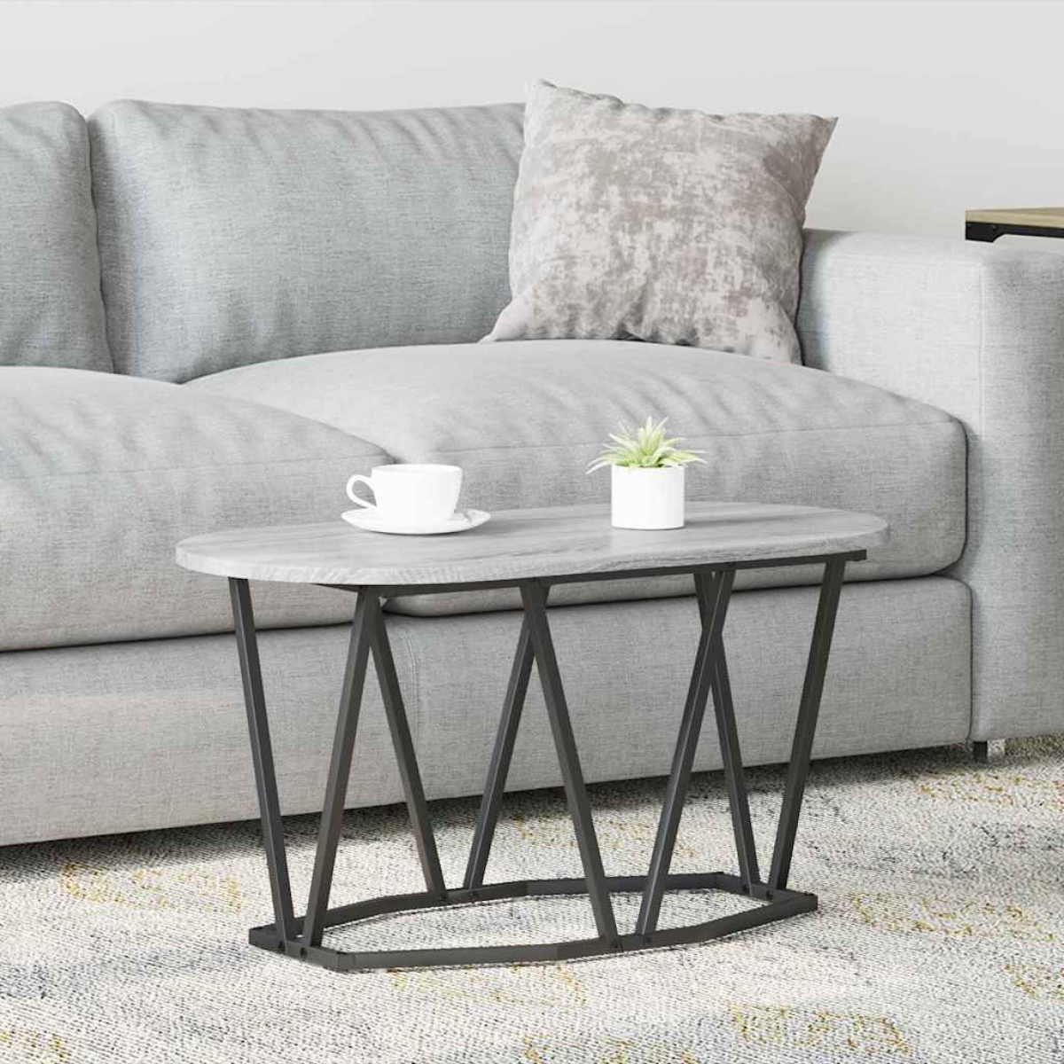 VidaXL Coffee Table 80 x 40 x 40.5 cm Oval Design with engineered wood top and black metal legs in a living room.