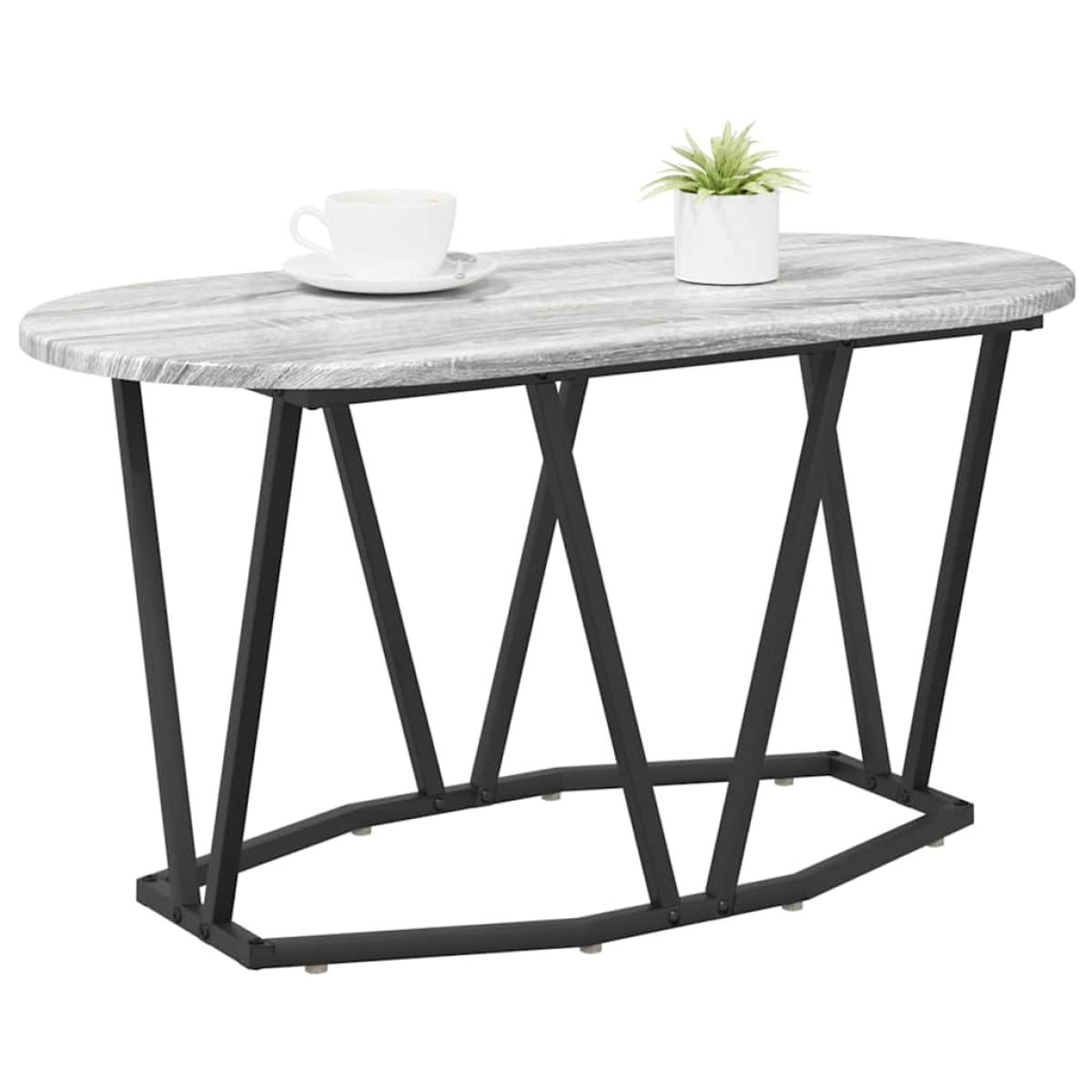 VidaXL Coffee Table 80 x 40 x 40.5 cm Oval Design with wood top and black metal X-frame legs.