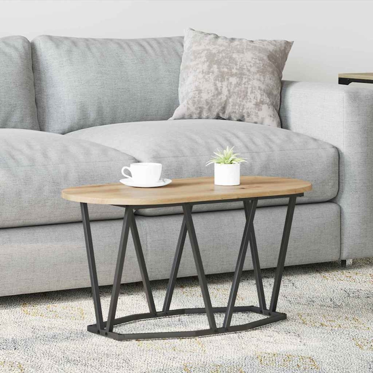 VidaXL Coffee Table 80 x 40 x 40.5 cm Oval Design with warm engineered wood top and black metal legs