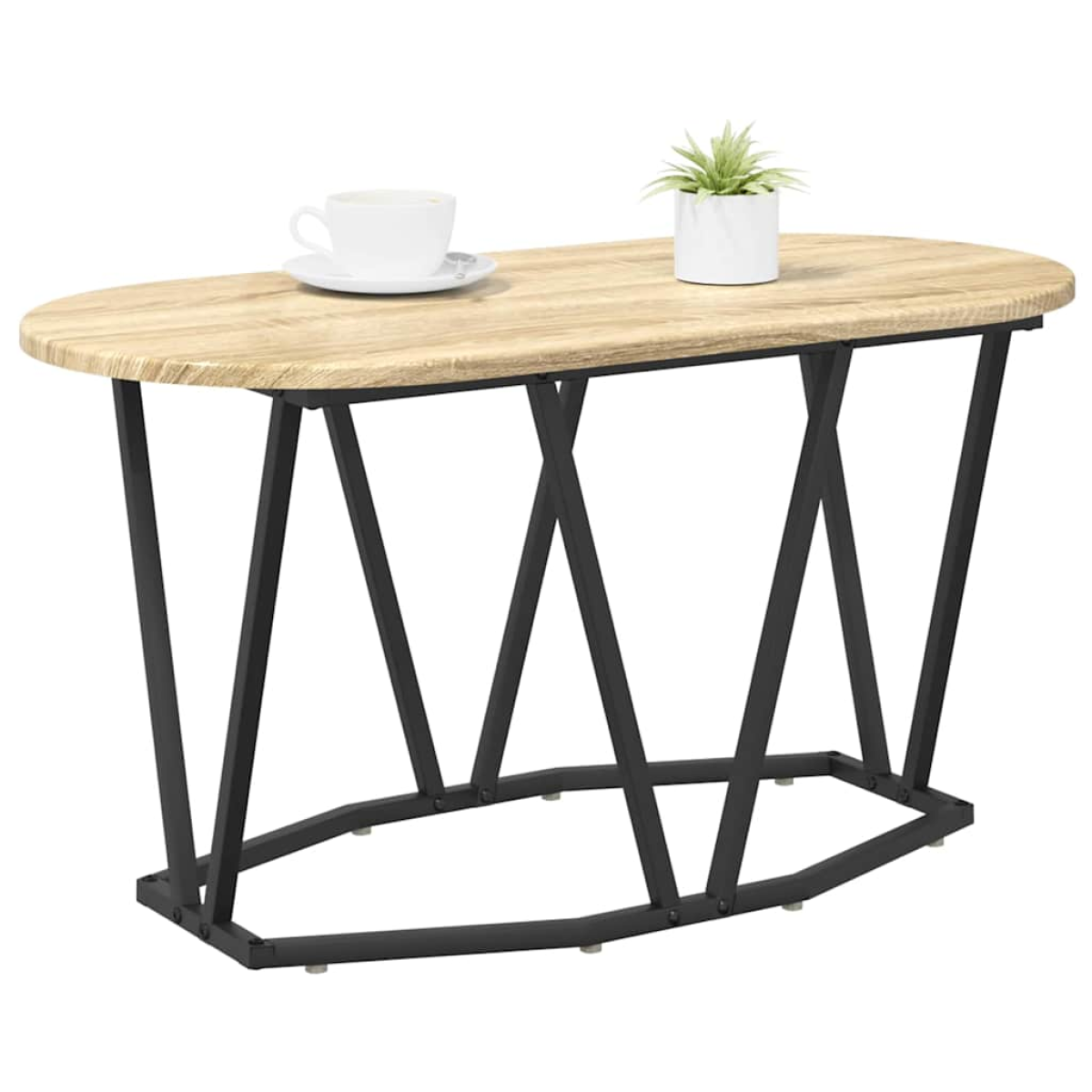 VidaXL Coffee Table 80 x 40 x 40.5 cm Oval Design – warm wood top with black metal legs in a modern oval frame.